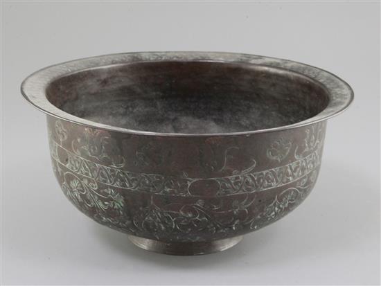A 16th century Khorassan hammered copper bowl, 9.75in.
